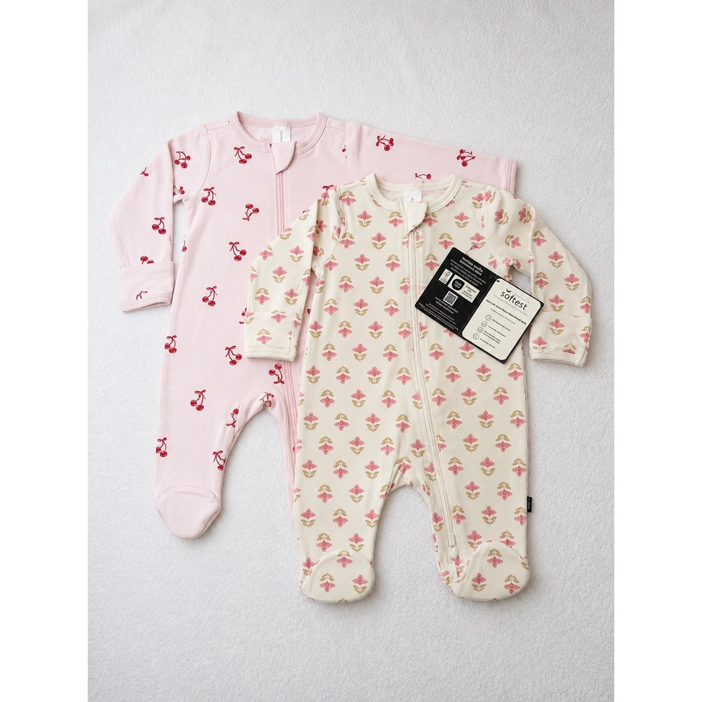 Modern Moments by Gerber Newborn Viscose Sleep and Play 2pk Cherry Floral Pink
